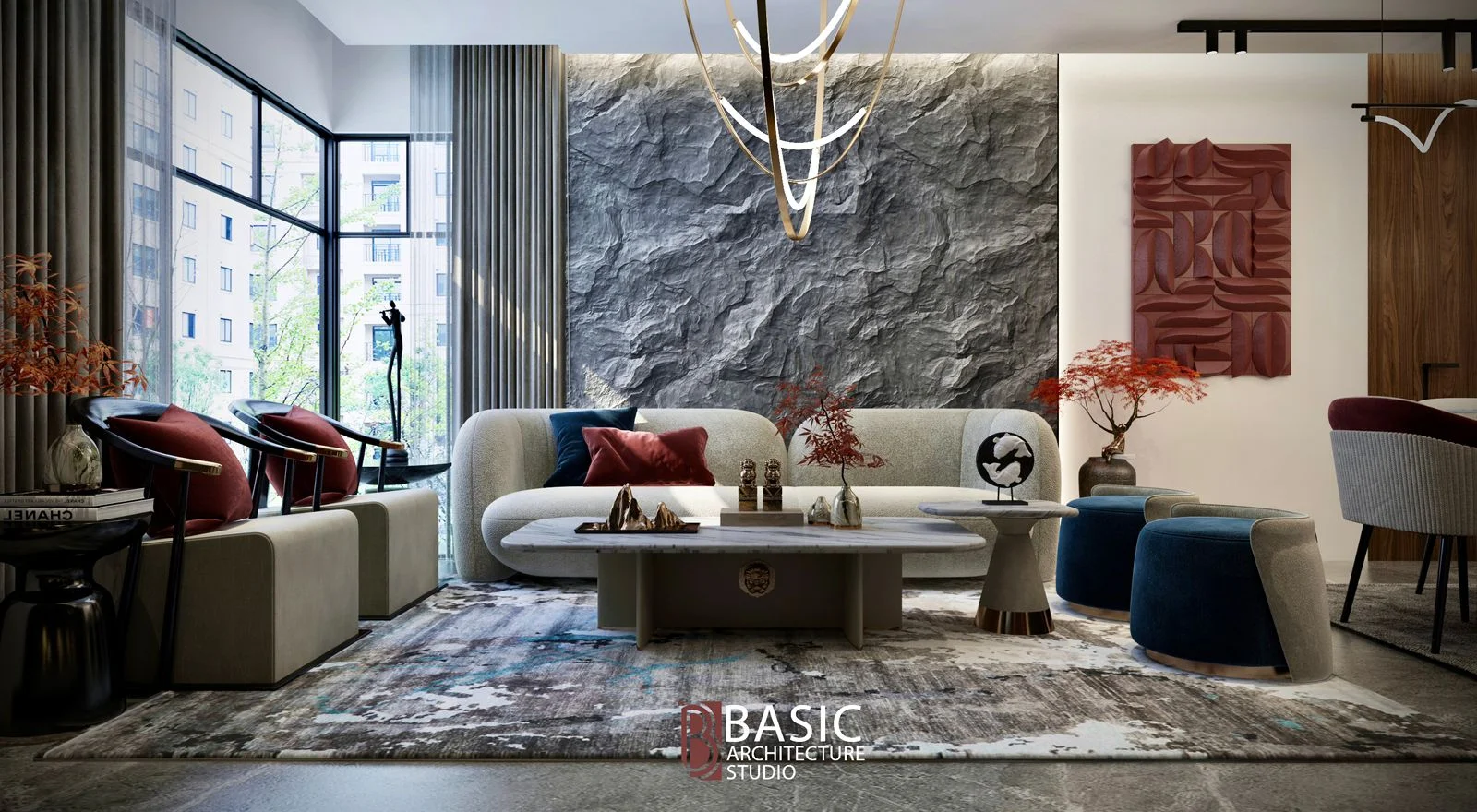 غرفة معيشة مودرن - بيزك ستوديو